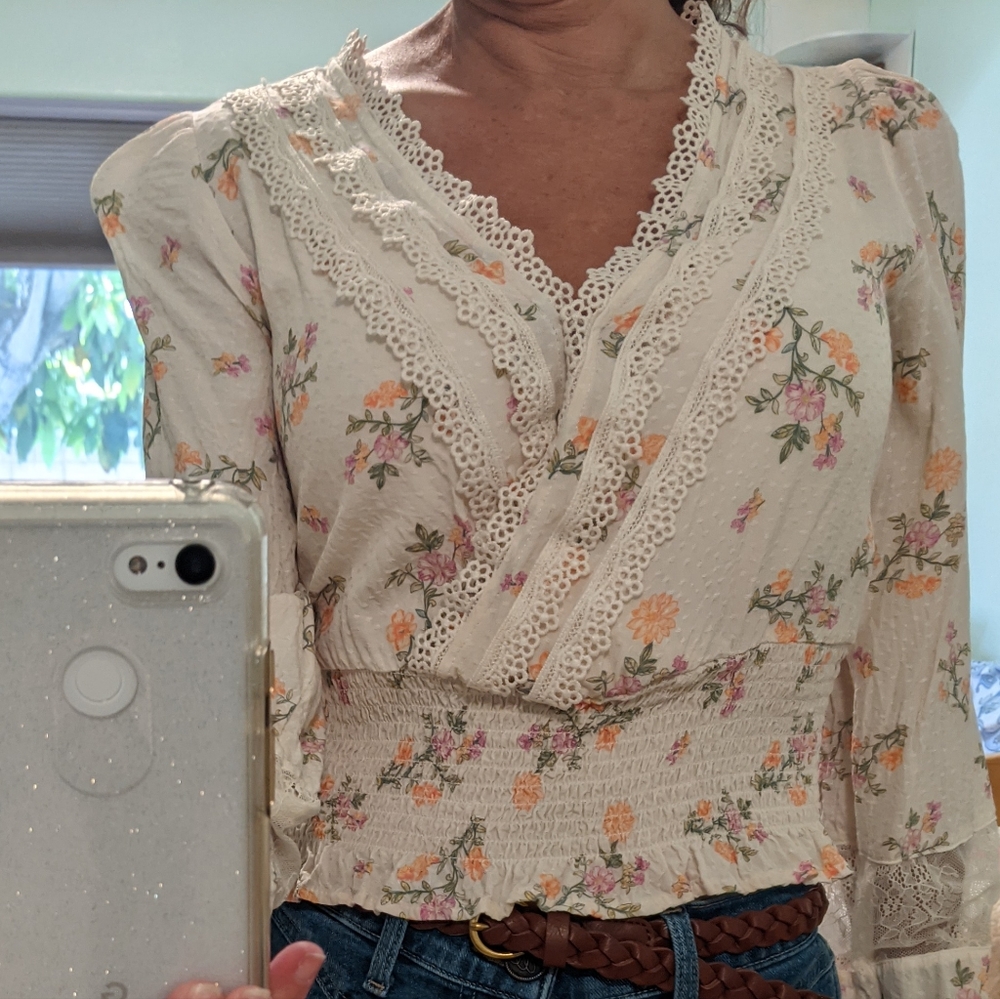 Floral Lace Trim Blouse